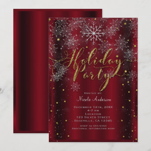 Invitation Flocon de neige de fête élégant rouge or moderne