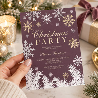 Invitation Flocon de neige de pin profond prune Noël d'hiver