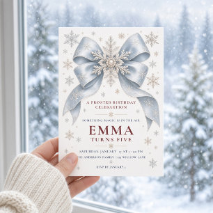 Invitation Flocon de neige d'hiver à ruban bleu givré 5e anni
