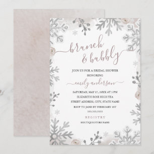 Invitation Flocon de neige d'hiver Argent Baiser Brunch Et Bu