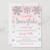 Invitation Flocon de neige d'hiver Baby shower rose et argent (Devant)
