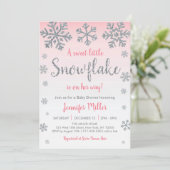 Invitation Flocon de neige d'hiver Baby shower rose et argent (Debout devant)