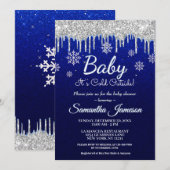 Invitation Flocon de neige d'hiver Boy Blue Baby shower en ar (Devant / Derrière)