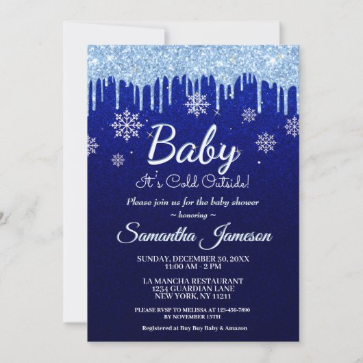 Invitation Flocon de neige d'hiver Boy Blue Baby shower Parti (Devant)