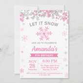 Invitation Flocon de neige d'hiver rose et argent fille Anniv (Devant)