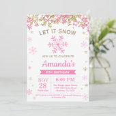 Invitation Flocon de neige d'hiver rose et or fille Anniversa (Debout devant)