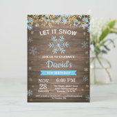 Invitation Flocon de neige d'hiver rustique Bleu et Gold Boy (Debout devant)