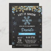 Invitation Flocon de neige d'hiver rustique Bleu et Gold Boy  (Devant / Derrière)