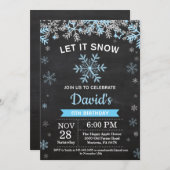 Invitation Flocon de neige d'hiver rustique Blue Silver Boy A (Devant / Derrière)