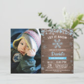Invitation Flocon de neige d'hiver rustique Blue Silver Boy A (Debout devant)