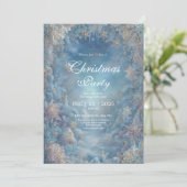 Invitation Flocon de neige doré Fleurs bleues glacées Mariage (Debout devant)