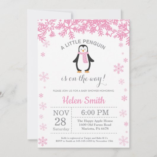 Invitation Flocon de neige du Baby shower de fille d'hiver Pe (Devant)