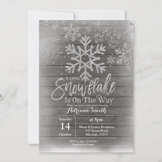 Invitation Flocon de neige en bois sur le chemin baby shower (Devant)