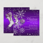 Invitation Flocon de neige en cristal violet Noël dîner de fê (Devant / Derrière)