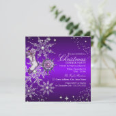 Invitation Flocon de neige en cristal violet Noël dîner de fê (Debout devant)