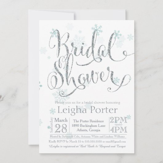 Invitation Flocon de neige en hiver Fête des mariées de Parti (Devant)