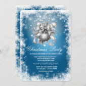 Invitation Flocon de neige, Étoiles, Boules de Noël Bleu Noël (Devant / Derrière)