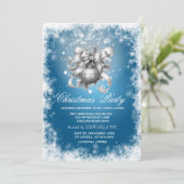 Invitation Flocon de neige, Étoiles, Boules de Noël Bleu Noël (Debout devant)