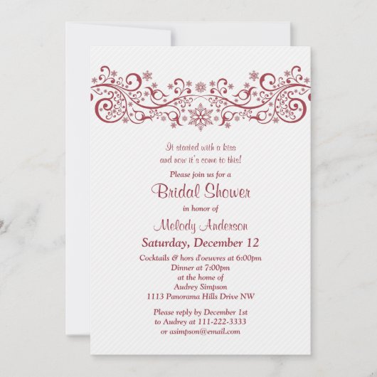 Invitation Flocon de neige Floral Rouge Blanc Fête des mariée (Devant)