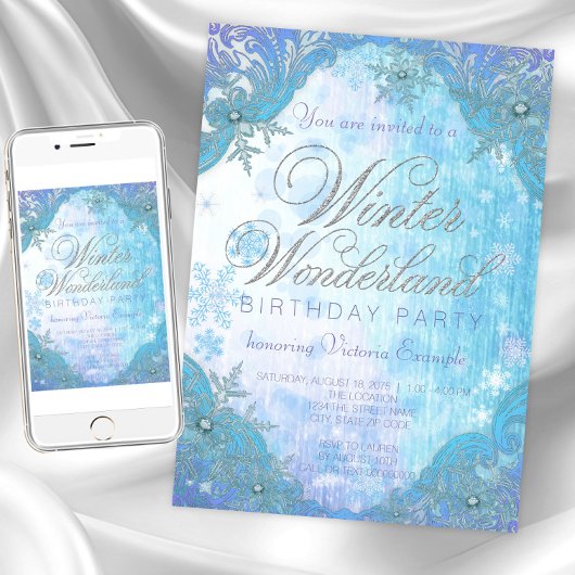 Invitation Flocon de neige gelé hiver Wonderland fête d'anniv