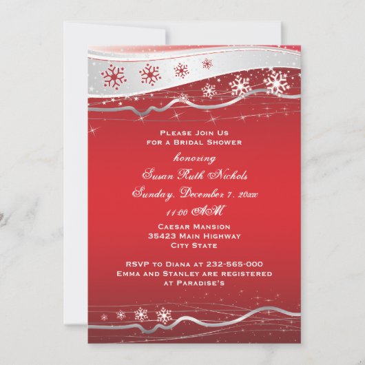 Invitation Flocon de neige gris rouge, argent mariage douche (Devant)