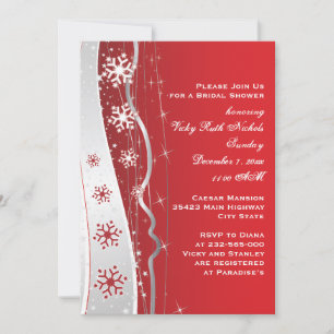 Invitation Flocon de neige gris rouge, argent mariage douche 