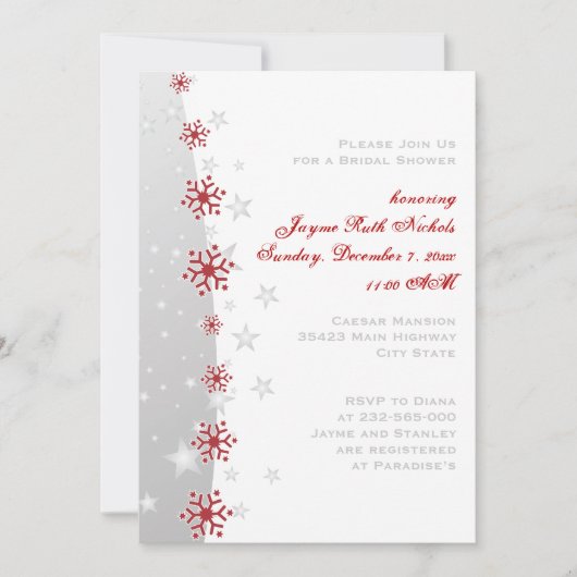 Invitation Flocon de neige gris rouge mariage douche nuptiale (Devant)