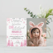 Invitation Flocon de neige hiver Onederland Girl Birthday Pho (Debout devant)
