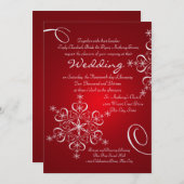 Invitation Flocon de neige Mariage d'hiver rouge (Devant / Derrière)