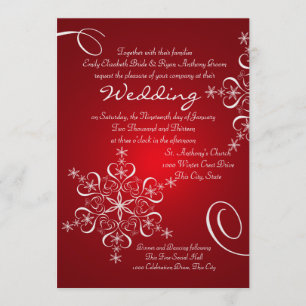 Invitation Flocon de neige Mariage d'hiver rouge