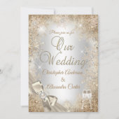 Invitation Flocon de neige mariage en crème beige perle en bo (Devant)