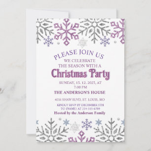 Invitation Flocon de neige Noël violet argent