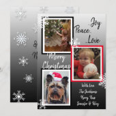 Invitation Flocon de neige noir et blanc Photos de famille No (Devant / Derrière)