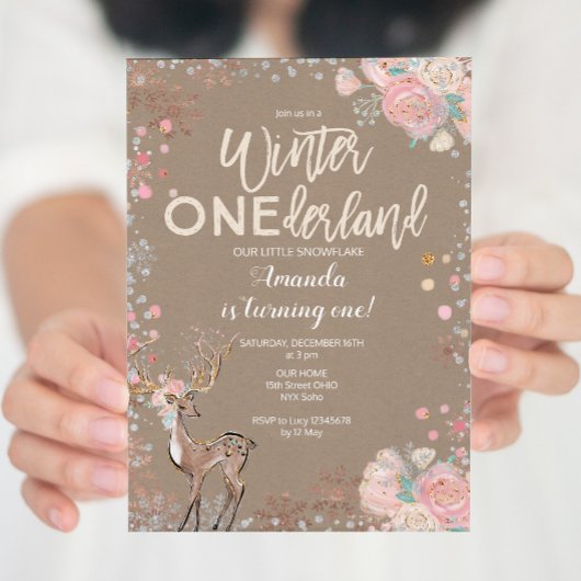 Invitation Flocon de neige ONE derland 1er anniversaire Invit