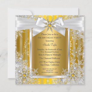Invitation Flocon de neige Or Argent Arc Fête hivernale merve