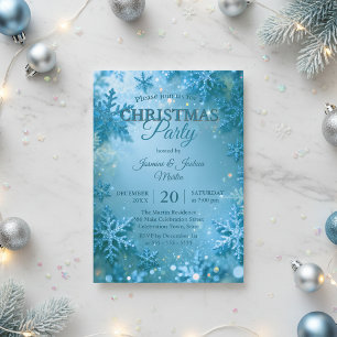 Invitation Flocon de neige pailleté bleu Fête de Noël d'hiver