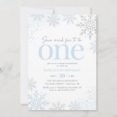 Invitation Flocon de neige paillettes bleues 1er anniversaire (Devant)