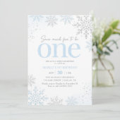 Invitation Flocon de neige paillettes bleues 1er anniversaire (Debout devant)