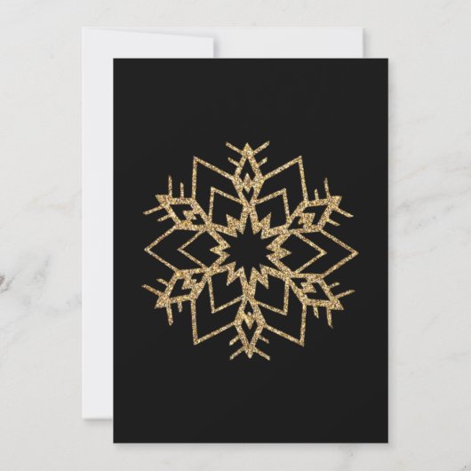 Invitation Flocon de neige Parties scintillant noir et or | N (Dos)