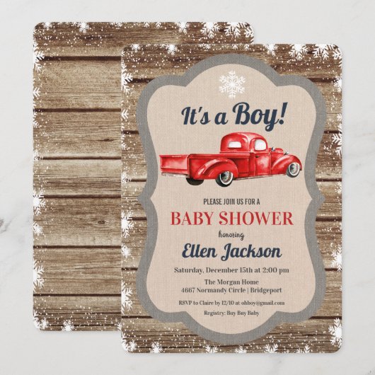 Invitation flocon de neige pour Baby Shower garçon (Devant / Derrière)