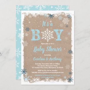 Invitation Flocon de neige pour bébé d'hiver rustique c'est u