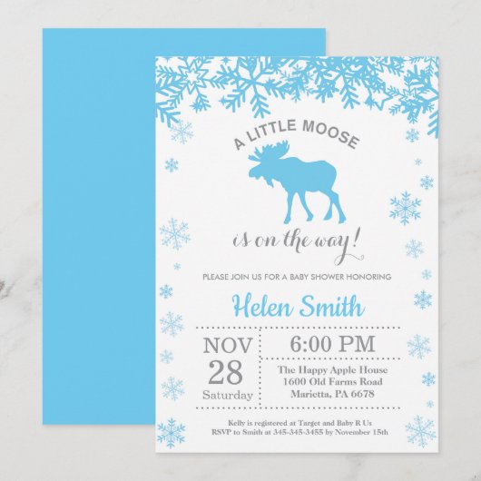 Invitation flocon de neige pour la fête prénatale  (Devant / Derrière)