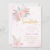 Invitation Flocon de neige rose Aquarelle hiver Baby shower f (Devant)