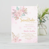 Invitation Flocon de neige rose Aquarelle hiver Baby shower f (Debout devant)