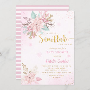 Invitation Flocon de neige rose Aquarelle hiver Baby shower f
