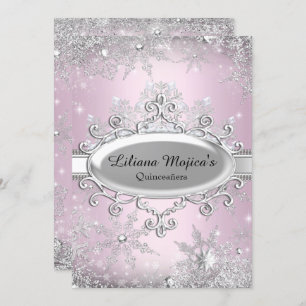Invitation Flocon de neige rose clair Princesse Quinceanera