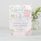 Invitation Flocon de neige rose d'hiver Oh Quel plaisir Premi (Debout devant)