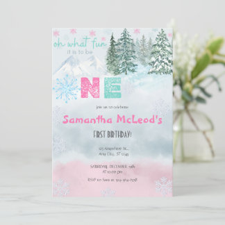Invitation Flocon de neige rose d'hiver Oh Quel plaisir Premi