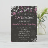 Invitation Flocon de neige rose Hiver ONE derland Fille Anniv (Debout devant)