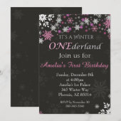 Invitation Flocon de neige rose Hiver ONE derland Fille Anniv (Devant / Derrière)